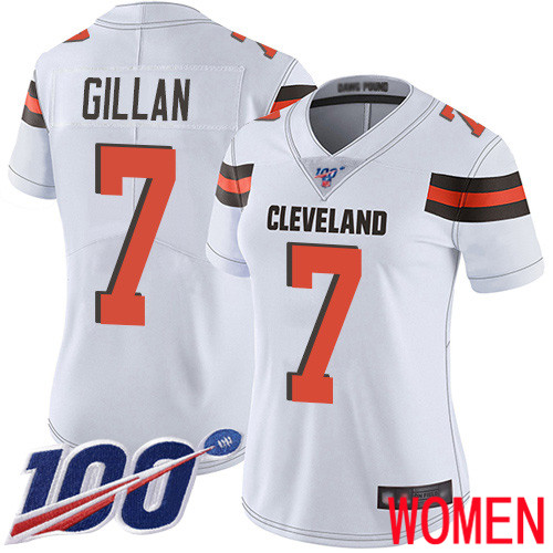 Cleveland Browns Jamie Gillan Women White Limited Jersey #7 NFL Football Road 100th Season Vapor Untouchable->women nfl jersey->Women Jersey